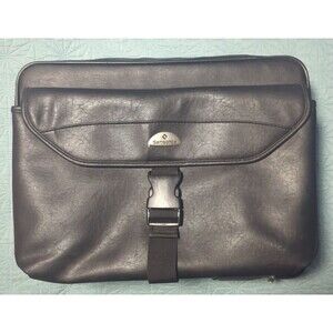 Samsonite Vtg Business  Leather Laptop Briefcase Black Many Pockets Organizer